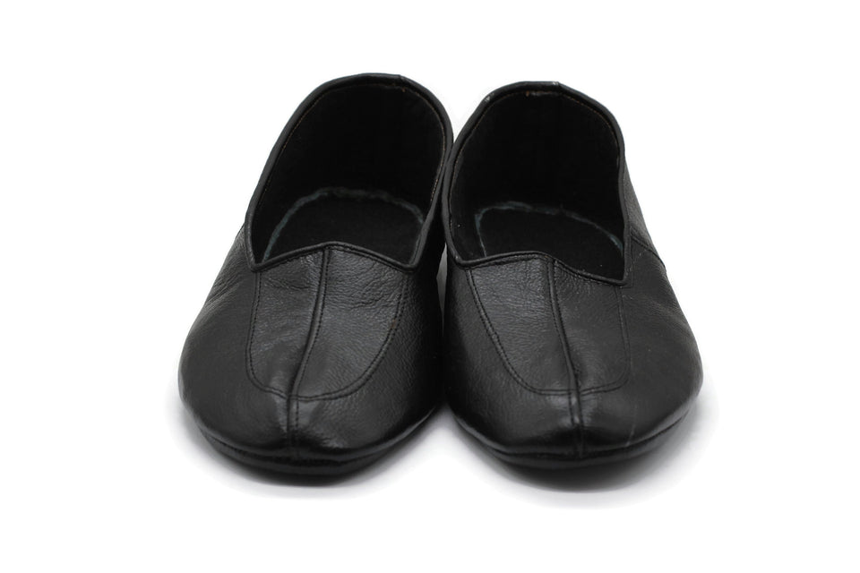 Lux Genuine Leather Black Slippers with WOMEN Size | Indoor Socks | Garden Shoes | Indoor House Slippers | Handmade Leather Socks
