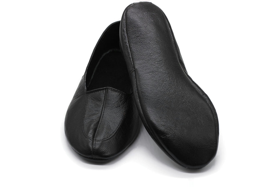 Lux Genuine Leather Black Slippers with WOMEN Size | Indoor Socks | Garden Shoes | Indoor House Slippers | Handmade Leather Socks