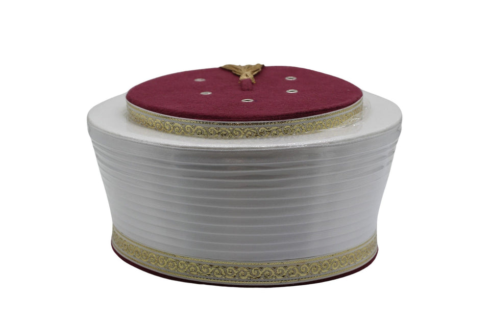 Claret Red & White Classic Taqiyyah Islamic Prayer Hat - Enhar Red Kufi imamah mens cap - imamah - Sarik - mosque turban - imamah accessoy
