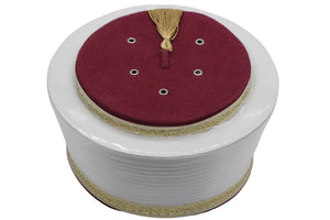 Claret Red & White Classic Taqiyyah Islamic Prayer Hat - Enhar Red Kufi imamah mens cap - imamah - Sarik - mosque turban - imamah accessoy