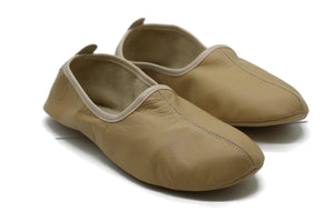 Genuine Leather Women Babouche Slippers, Cream Barefoot Moccasins, Tai Chi Shoes, Venetian Slippers, Yemeni Shoes, Flat Grounding Shoes