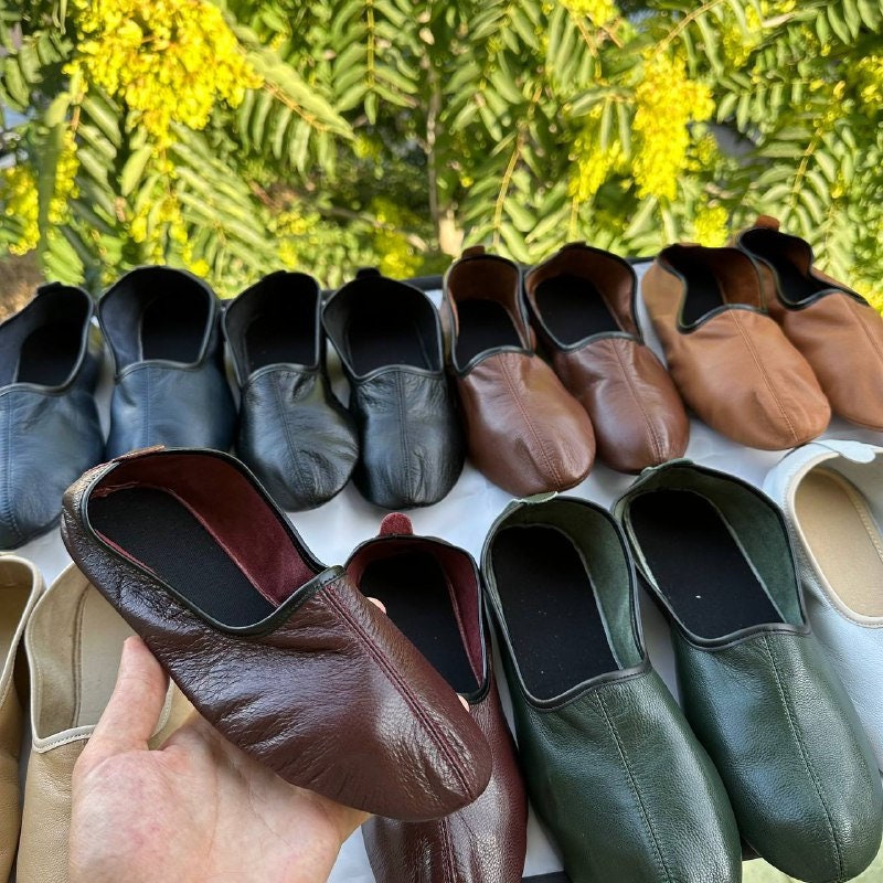 Choose Your Leather Womens Babouche Slippers, Barefoot Moccasins, Tai Chi Shoes, Venetian Slippers, Yemeni Shoes, Flat Grounding Shoes