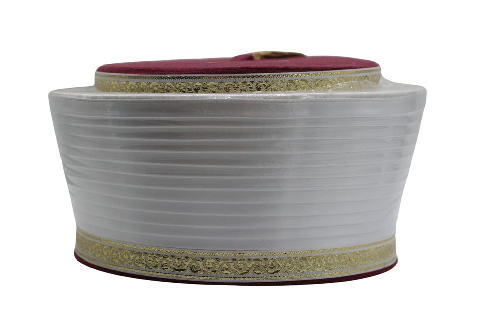 Claret Red & White Classic Taqiyyah Islamic Prayer Hat - Enhar Red Kufi imamah mens cap - imamah - Sarik - mosque turban - imamah accessoy