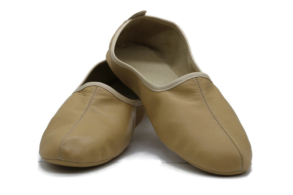 Genuine Leather Women Babouche Slippers, Cream Barefoot Moccasins, Tai Chi Shoes, Venetian Slippers, Yemeni Shoes, Flat Grounding Shoes
