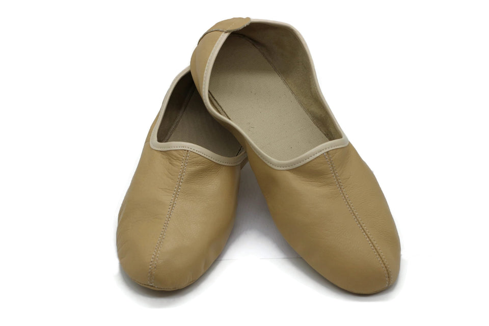 Genuine Leather Women Babouche Slippers, Cream Barefoot Moccasins, Tai Chi Shoes, Venetian Slippers, Yemeni Shoes, Flat Grounding Shoes
