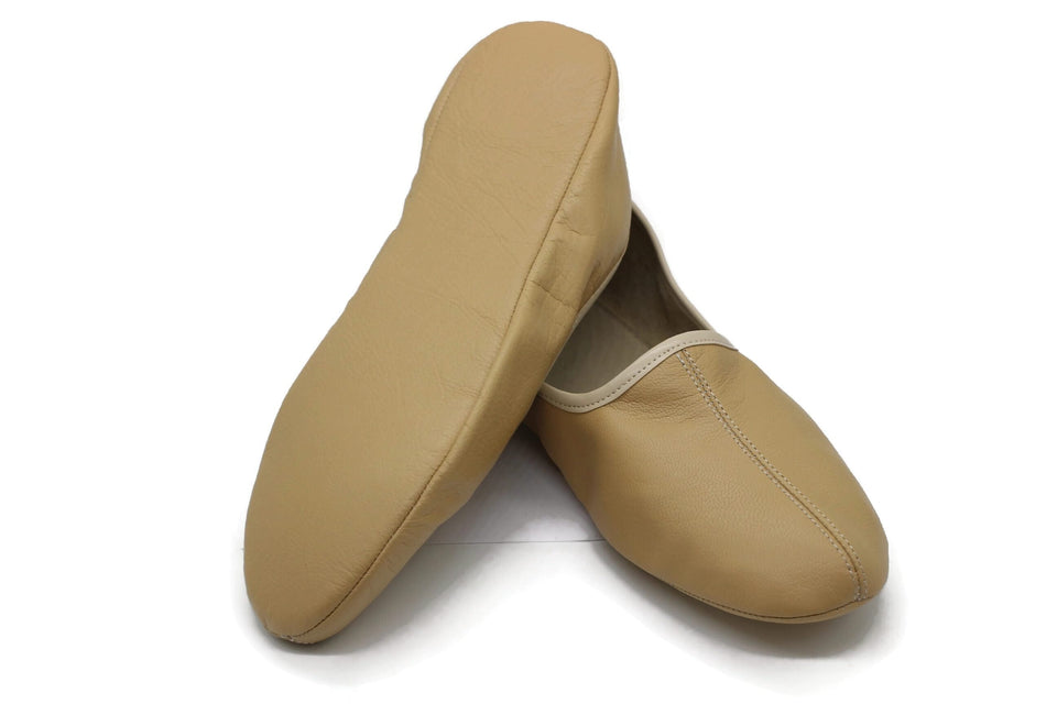 Genuine Leather Women Babouche Slippers, Cream Barefoot Moccasins, Tai Chi Shoes, Venetian Slippers, Yemeni Shoes, Flat Grounding Shoes