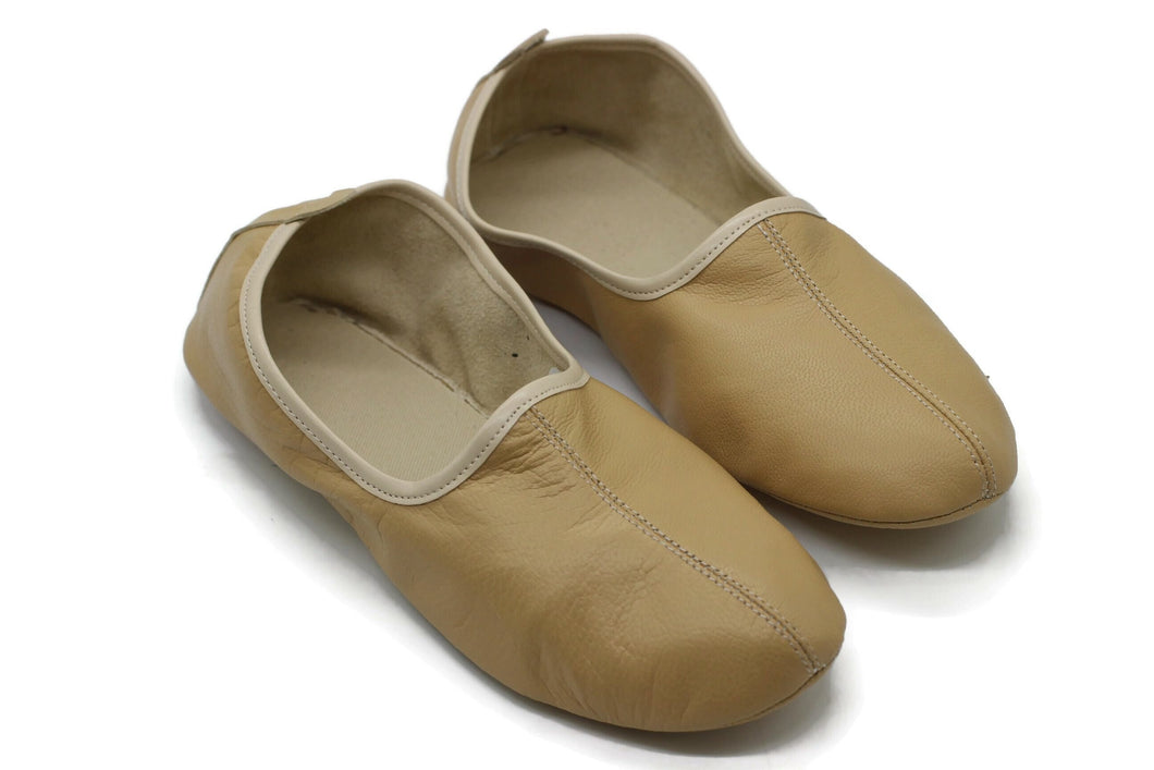 Genuine Leather Women Babouche Slippers, Cream Barefoot Moccasins, Tai Chi Shoes, Venetian Slippers, Yemeni Shoes, Flat Grounding Shoes