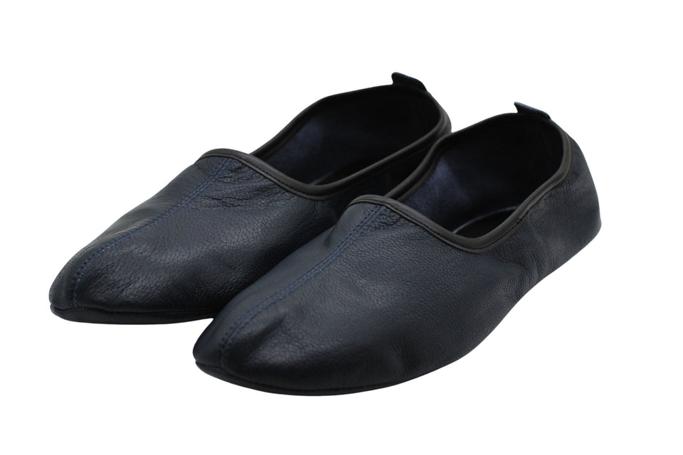 Genuine Leather Dark Blue Slippers Men Size | Unisex House Slippers | Handmade Leather Socks | Leather Home Shoes