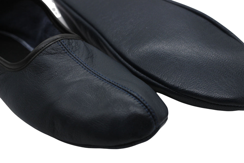 Genuine Leather Dark Blue Slippers Men Size | Unisex House Slippers | Handmade Leather Socks | Leather Home Shoes