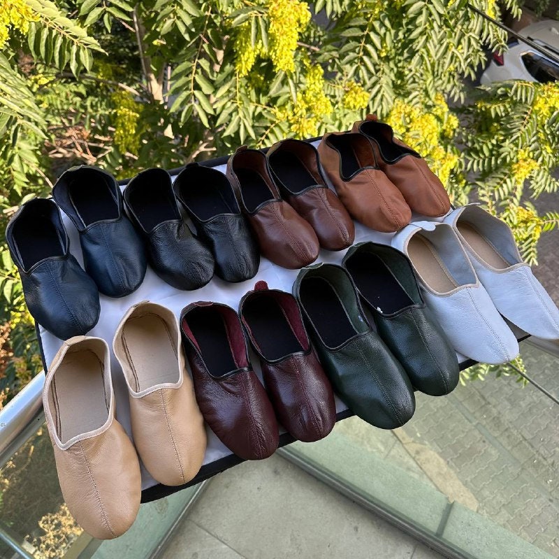Choose Your Leather Womens Babouche Slippers, Barefoot Moccasins, Tai Chi Shoes, Venetian Slippers, Yemeni Shoes, Flat Grounding Shoes