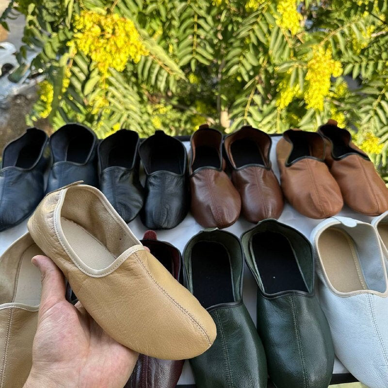 Choose Your Leather Womens Babouche Slippers, Barefoot Moccasins, Tai Chi Shoes, Venetian Slippers, Yemeni Shoes, Flat Grounding Shoes