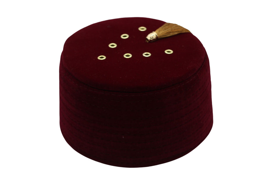 Genuine Egyptian Turkish Red Fez Tarboush Hat Gold Tassel, Doctor Who Fez Hat with 6 holes
