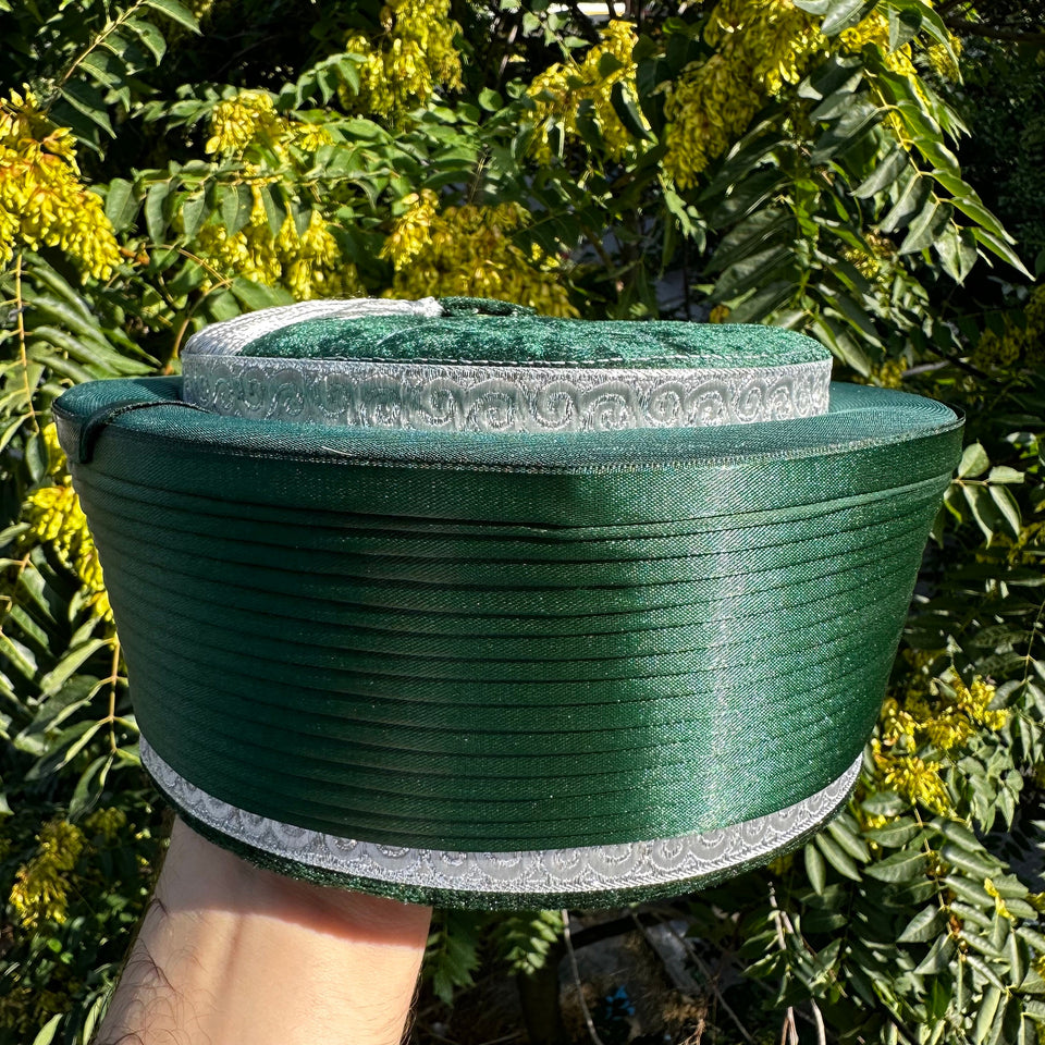 Green Satin Fez Imamah, Classic Imams Hat, Muslim Cap, Chachia beanie headcover Islam Muslim hat taqiya tequila, Prayer Cap, Kufi
