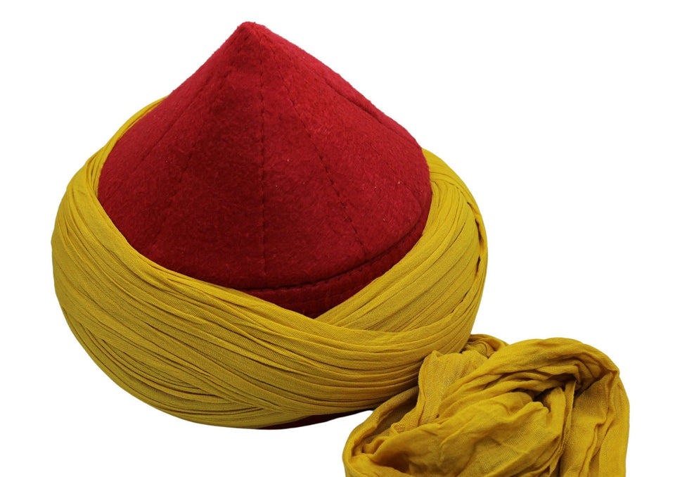 Bordeaux and Yellow Mens Haqqani Imamah, Cyprus Style Islamic Cap, Unique Islamic Art, Haqqani Sufi Order, Islamic Men's Head Wear