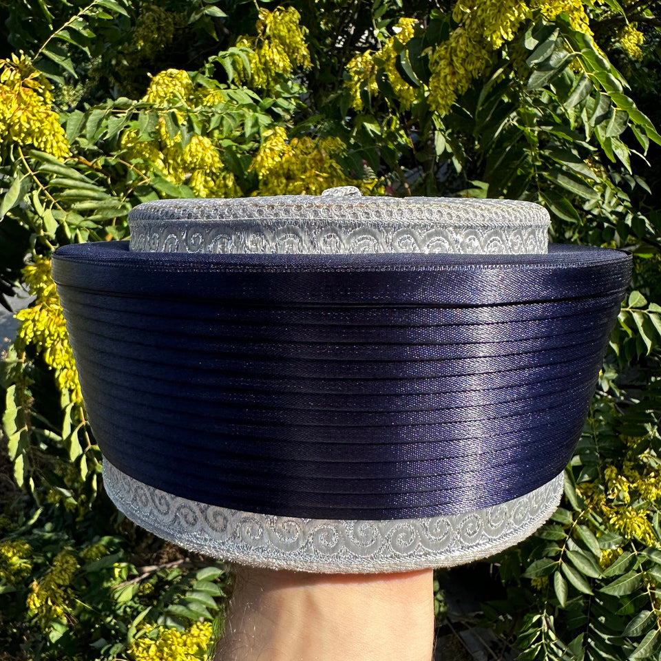 Grey and Blue Satin Fez Imamah, Classic Imams Hat, Muslim Cap, Chachia beanie headcover Islam Muslim hat taqiya tequila, Prayer Cap, Kufi