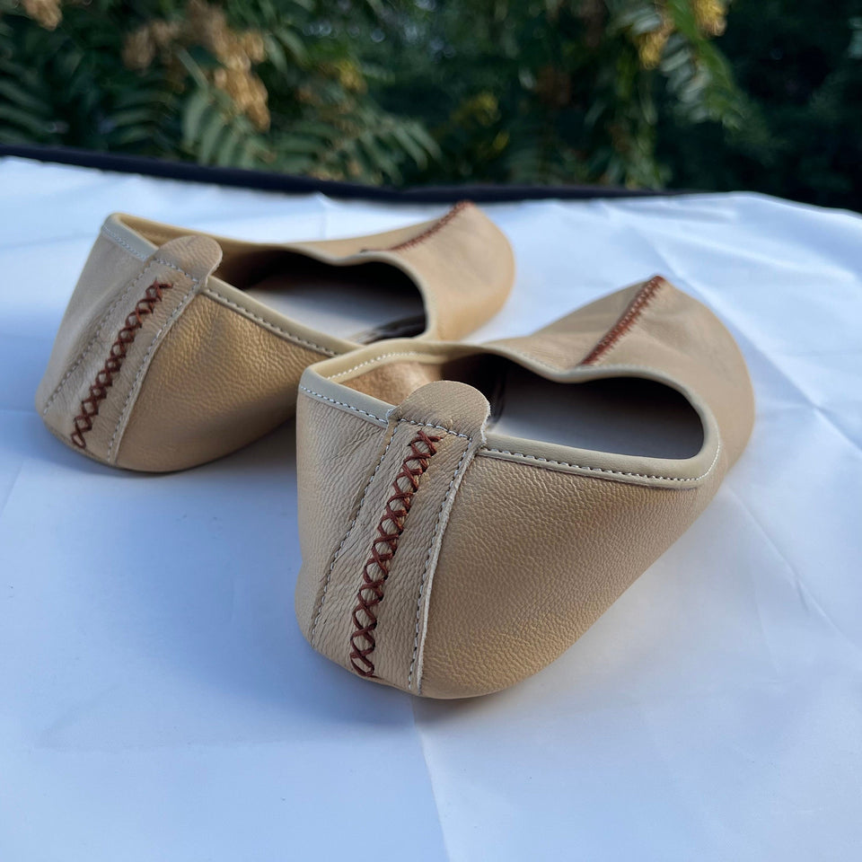 Genuine Leather Beige Babouche Tawaf Shoes in Women Size, Leather Slippers, Home Shoes, House Slippers, Barefoot Moccasins