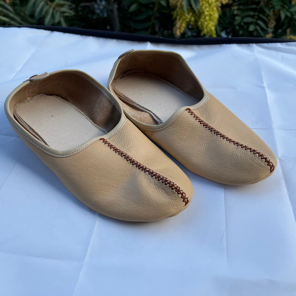 Genuine Leather Beige Babouche Tawaf Shoes in Women Size, Leather Slippers, Home Shoes, House Slippers, Barefoot Moccasins