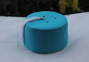 Genuine Egyptian Turkish Blue Fez Tarboush Hat White Tassel, Doctor Who Fez Hat with 3 holes, Moorish Hat