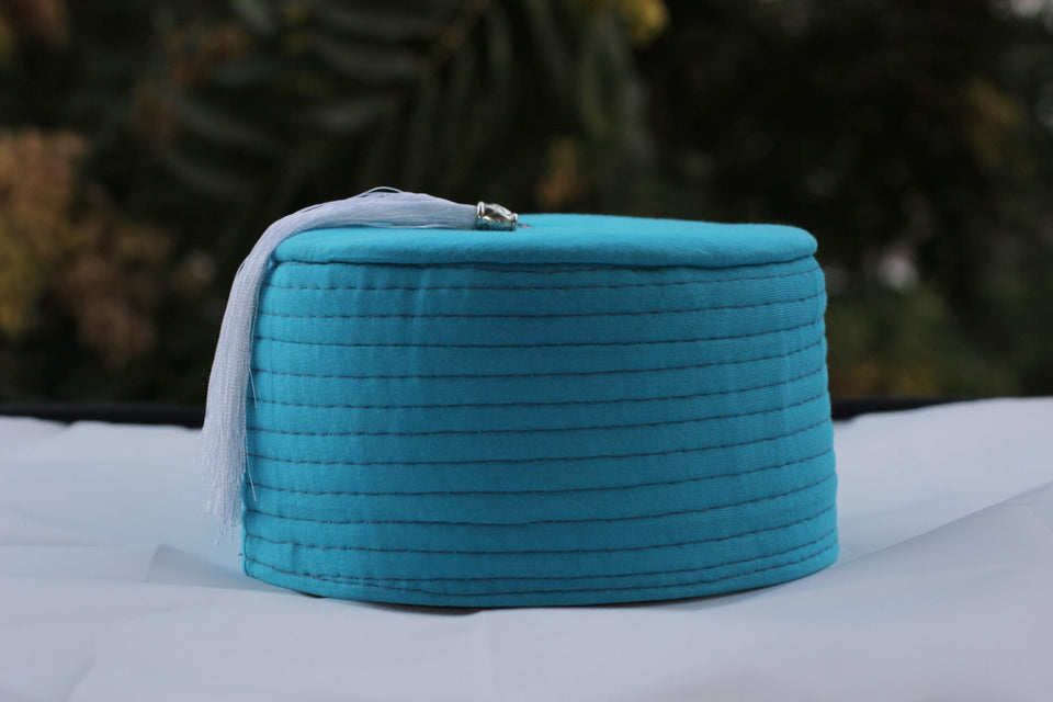 Genuine Egyptian Turkish Blue Fez Tarboush Hat White Tassel, Doctor Who Fez Hat with 3 holes, Moorish Hat