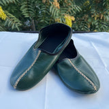 Genuine Leather Green Babouche Slippers Handmade from Soft Leather, Traditional babouche slippers, WOMENS traditional shoes, Home Shoes