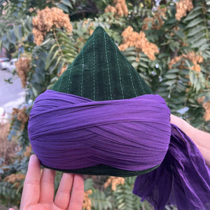 Dark Green and Purple Mens Haqqani Imamah, Cyprus Style Islamic Cap, Unique Islamic Art, Haqqani Sufi Order, Islamic Men's Head Wear