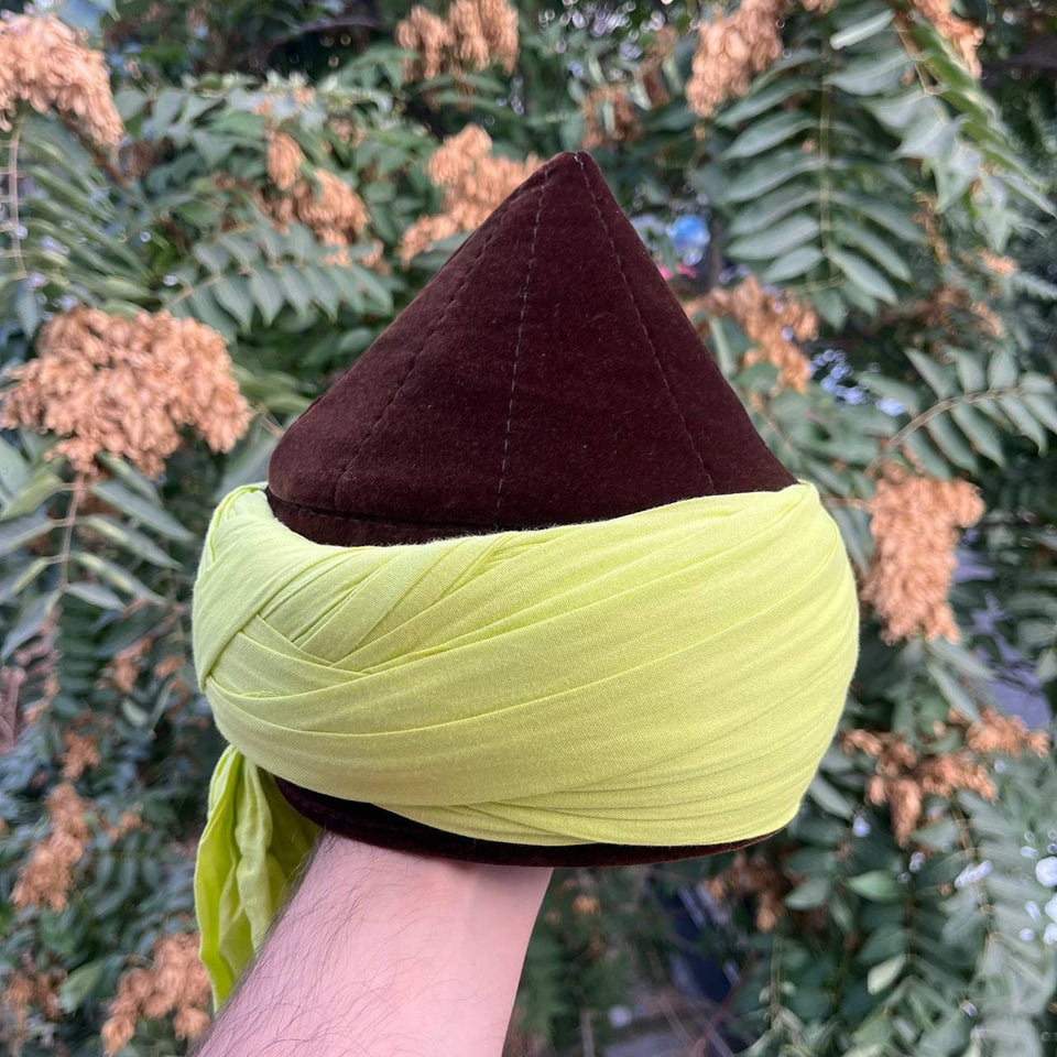 Green to Light Green Mens Haqqani Imamah, Cyprus Style Islamic Cap, Unique Islamic Art, Haqqani Sufi Order, Islamic Men's Head Wear