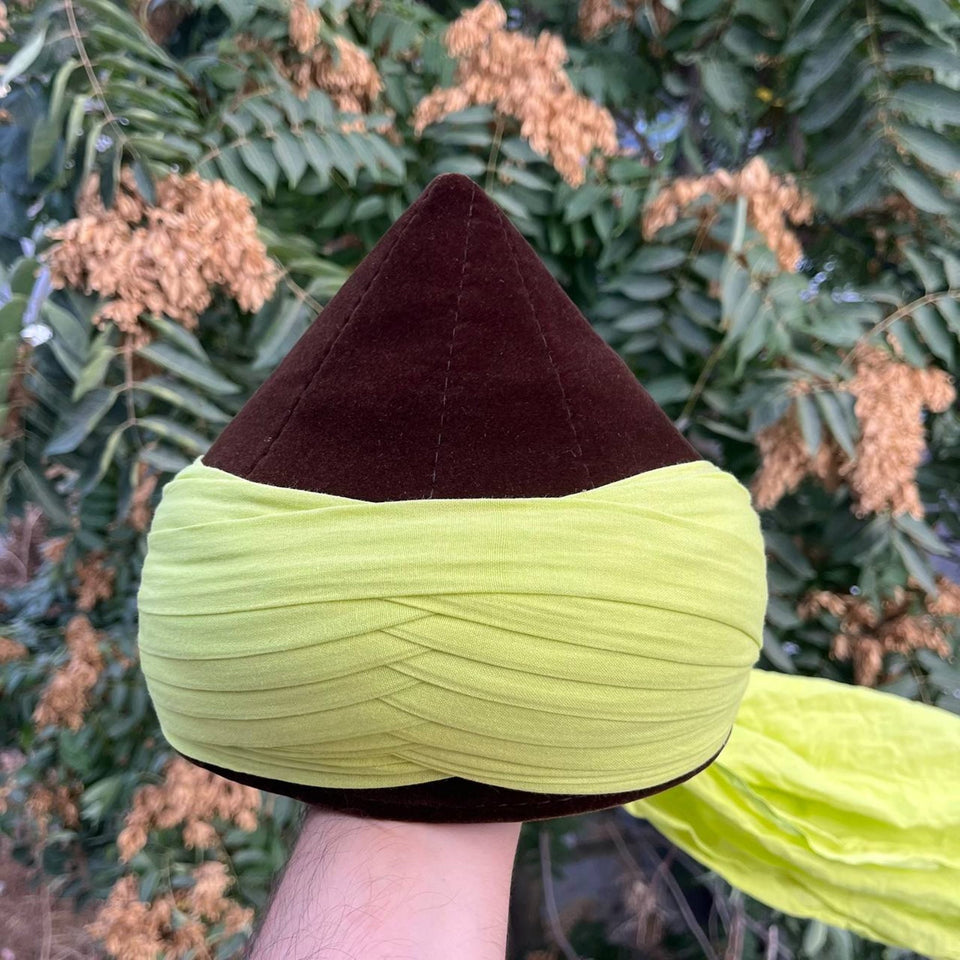 Green to Light Green Mens Haqqani Imamah, Cyprus Style Islamic Cap, Unique Islamic Art, Haqqani Sufi Order, Islamic Men's Head Wear