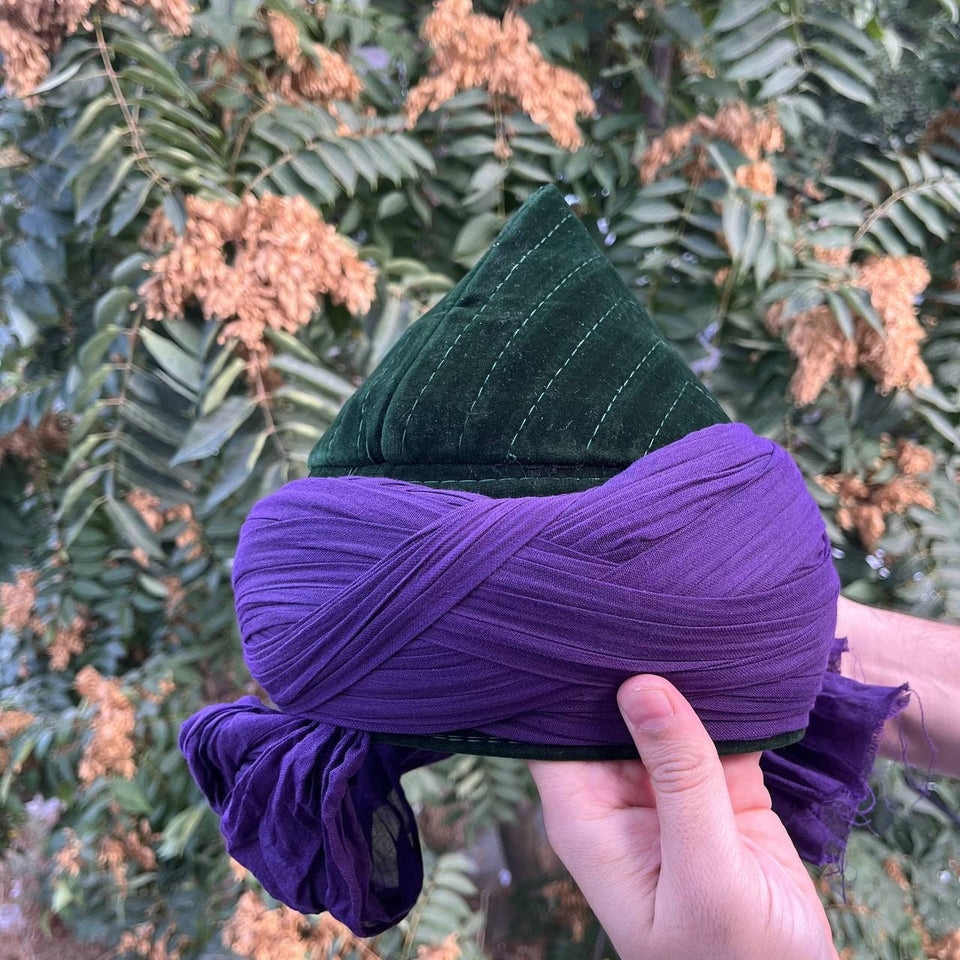 Dark Green and Purple Mens Haqqani Imamah, Cyprus Style Islamic Cap, Unique Islamic Art, Haqqani Sufi Order, Islamic Men's Head Wear