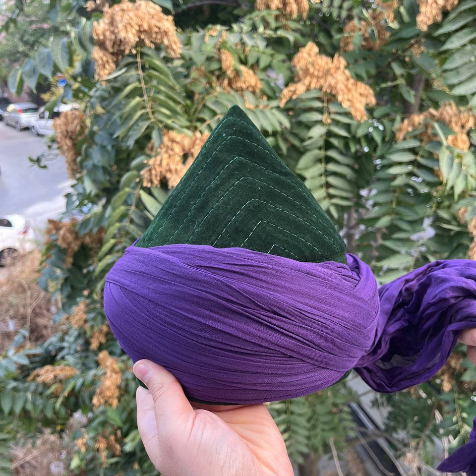 Dark Green and Purple Mens Haqqani Imamah, Cyprus Style Islamic Cap, Unique Islamic Art, Haqqani Sufi Order, Islamic Men's Head Wear