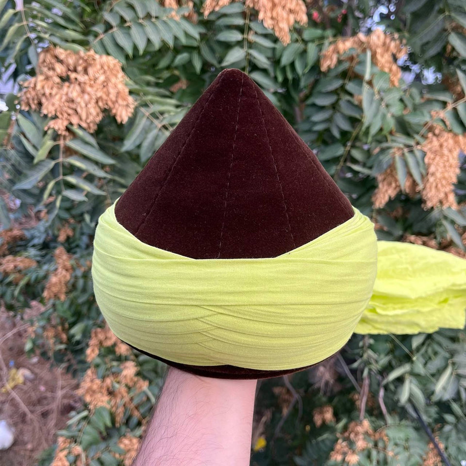 Green to Light Green Mens Haqqani Imamah, Cyprus Style Islamic Cap, Unique Islamic Art, Haqqani Sufi Order, Islamic Men's Head Wear