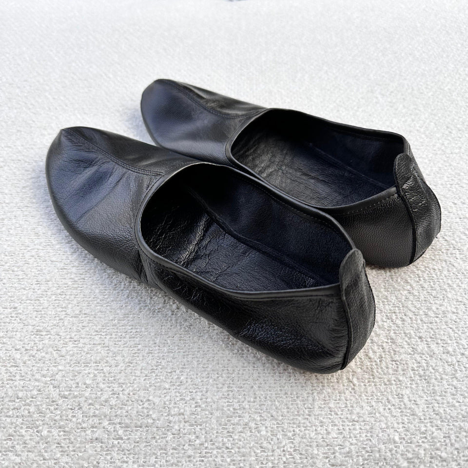 Genuine Leather Black Tawaf Shoes in Men Size, Leather Slippers, Home Shoes, House Slippers with Leather Insole, Grounding Shoes