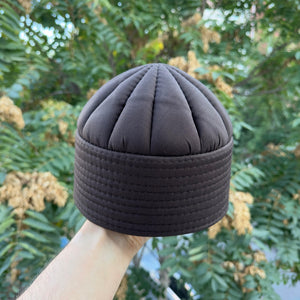 Dark Brown Toparlak Kufi Hat, Muslim Cap, Taqiya Takke Peci, Rigid Prayer Cap, Turkish Muslim Islamic Hat, Skull Cap