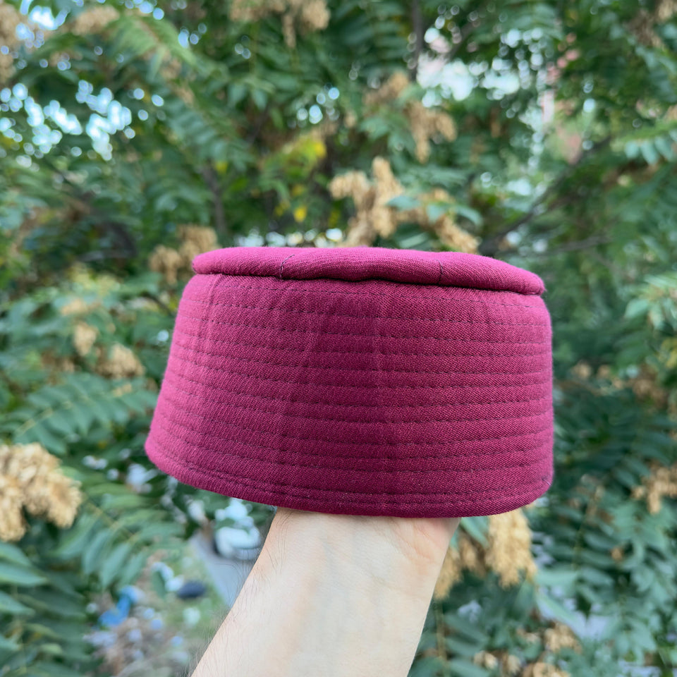 Bordeaux Sufi Kufi Hat, Muslim Cap, Taqiya Takke Peci, Rigid Prayer Cap, Turkish Muslim Islamic Hat, Skull Cap