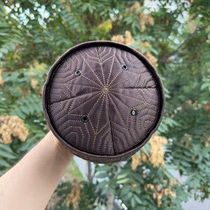 Handmade Velvet Brown Muslim Kufi Hat Taqiya Takke Peci Rigid Prayer Cap, Turkish Muslim Winter Season Cap