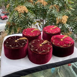 5 Pcs Set of Genuine Red Egyptian Turkish Red Fez Tarboush Hat Gold Tassel, Doctor Who Fez Hat with 8 holes, Moorish Hat