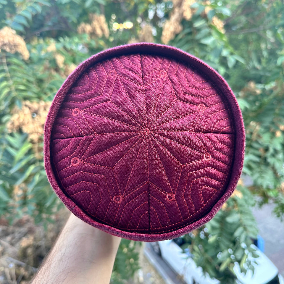 Handmade Burgundy Color Muslim Kufi Hat Taqiya Takke Peci Rigid Prayer Cap, Turkish Muslim Islamic Hat Skull Cap