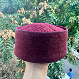 Handmade Burgundy Color Muslim Kufi Hat Taqiya Takke Peci Rigid Prayer Cap, Turkish Muslim Islamic Hat Skull Cap