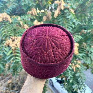 Handmade Burgundy Color Muslim Kufi Hat Taqiya Takke Peci Rigid Prayer Cap, Turkish Muslim Islamic Hat Skull Cap