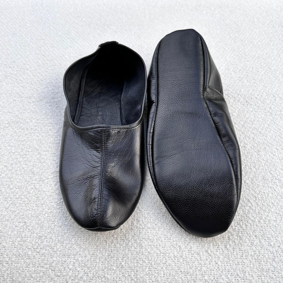Black Leather Slippers for Men
