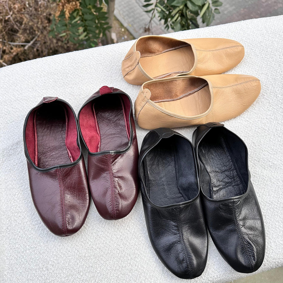 Genuine Leather Beige Tawaf Shoes in Men Size, Leather Slippers, Home Shoes, House Slippers with Leather Insole, Grounding Shoes