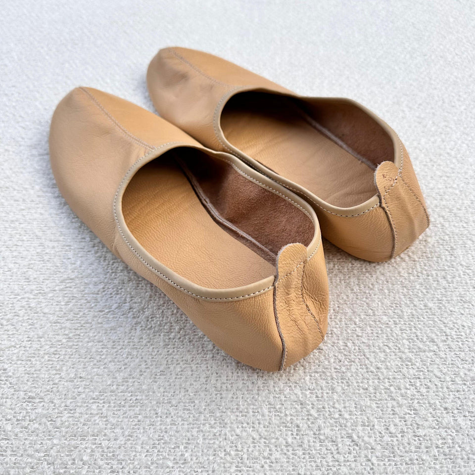 Genuine Leather Beige Tawaf Shoes in Women Size, Leather Slippers, Home Shoes, House Slippers with Leather Insole, Grounding Shoes