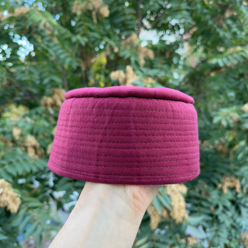 Bordeaux Sufi Kufi Hat, Muslim Cap, Taqiya Takke Peci, Rigid Prayer Cap, Turkish Muslim Islamic Hat, Skull Cap