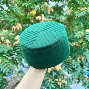 Green Geometric Design Kufi Hat, Muslim Cap, Taqiya Takke Peci, Rigid Prayer Cap, Turkish Muslim Islamic Hat, Skull Cap