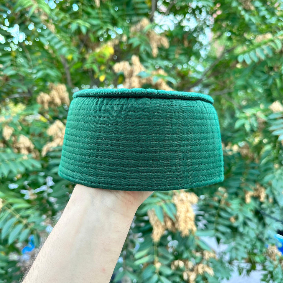 Green Geometric Design Kufi Hat, Muslim Cap, Taqiya Takke Peci, Rigid Prayer Cap, Turkish Muslim Islamic Hat, Skull Cap