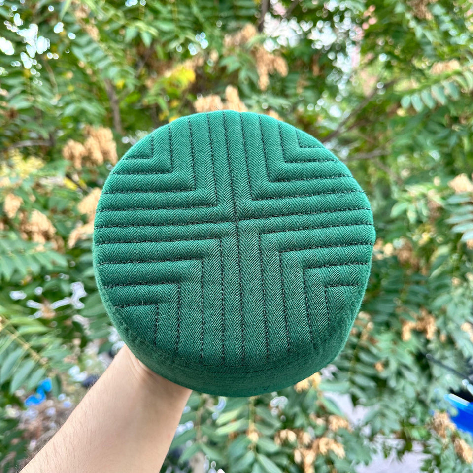 Green Geometric Design Kufi Hat, Muslim Cap, Taqiya Takke Peci, Rigid Prayer Cap, Turkish Muslim Islamic Hat, Skull Cap
