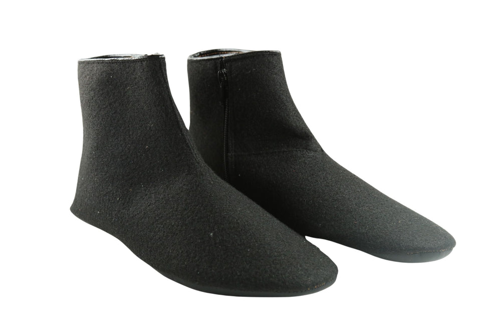 Mens Felt Home Slippers, Zippered Ankle Boot for Indoor Wear, Felt Slippers, House Shoes with Leather Sole, Barefoot Shoes for Home