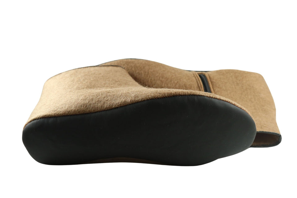 Felt and Leather Home Slippers, Camel Colored Womens Ankle Boot, Felt Slippers, House Shoes with Leather Sole, Barefoot Shoes for Home