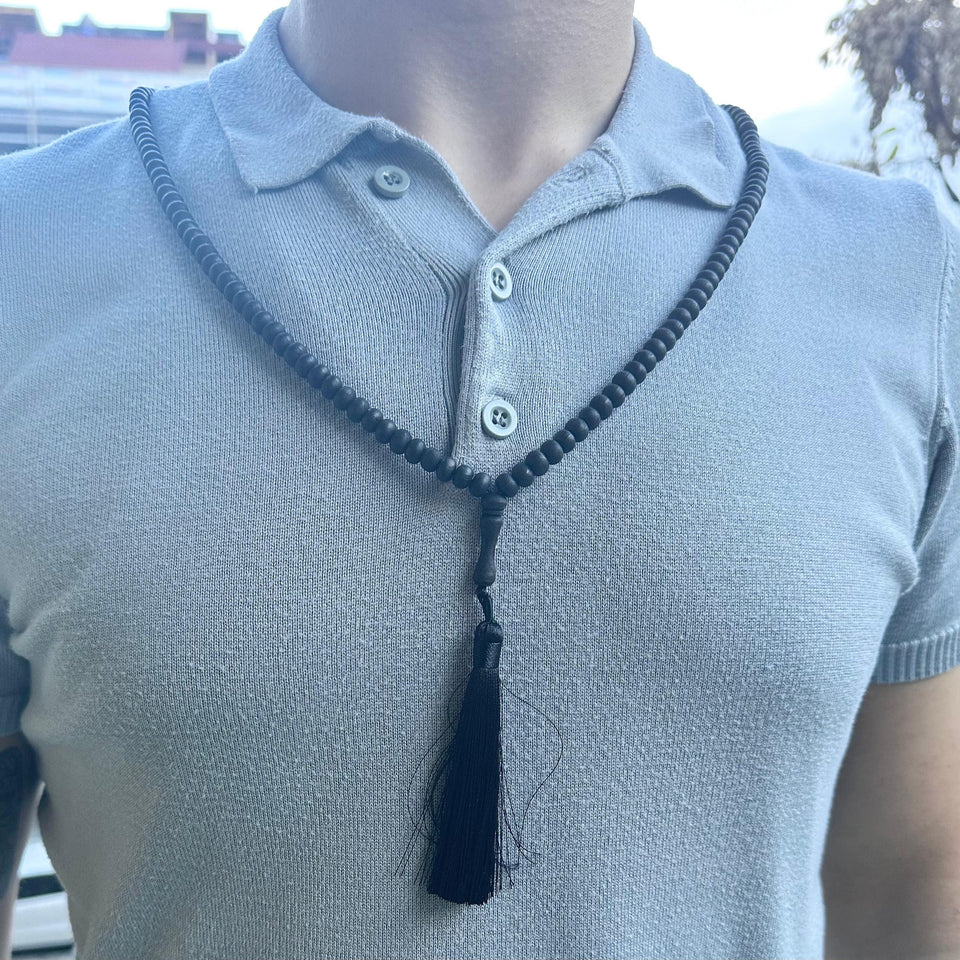 Matte Black Genuine Olive Wood Beads Tasbih Necklace, 150 Beads Misbaha Tasbih Zikr Tasbeeh Tesbih 7.5 mm Dhikr Prayer Beads TSBK