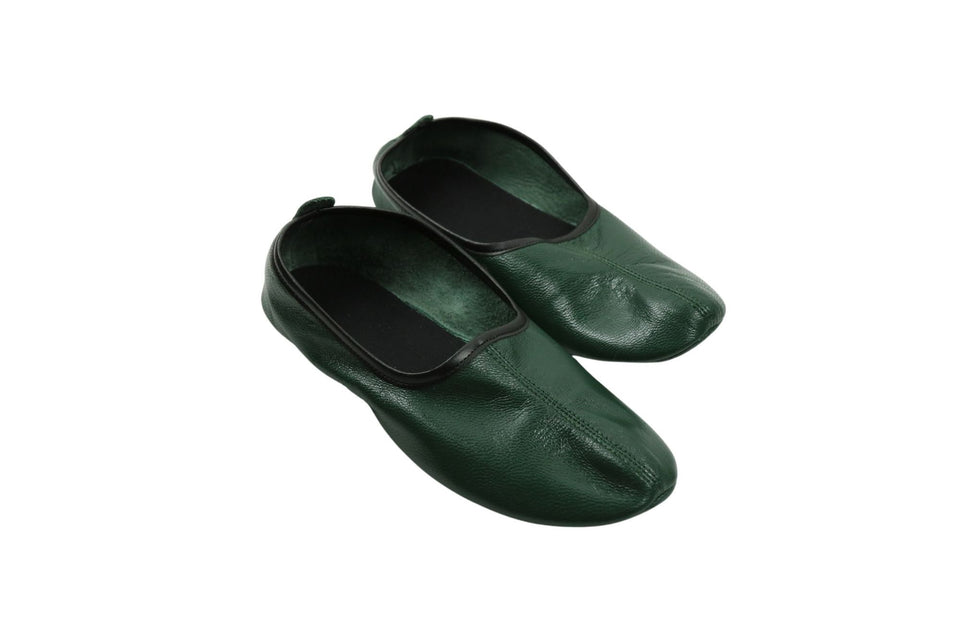 Genuine Leather Dark Green Slippers Women Size | Woman House Slippers | Handmade Leather Socks | Leather Home Shoes