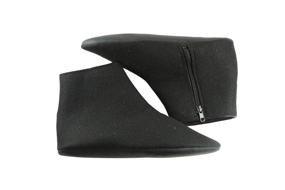 Felt and Leather Home Slippers, Womens Ankle Boot for Indoor Wear, Felt Slippers, House Shoes with Leather Sole, Barefoot Shoes for Home